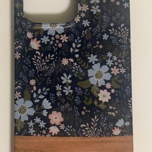 Floral Pattern Phone Case with Wood Accent